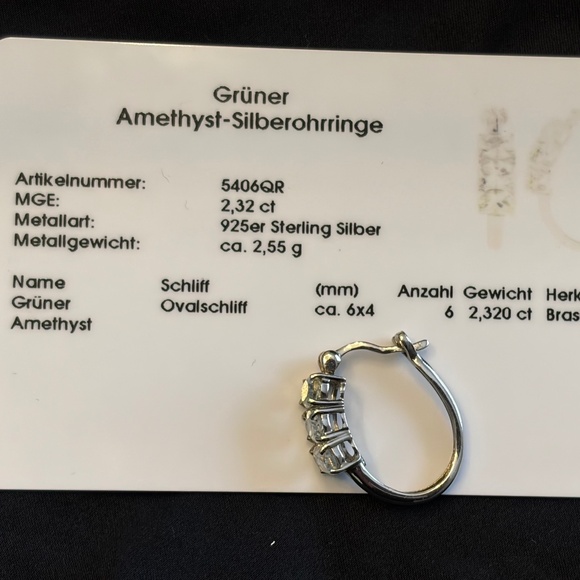 Two solo sterling silver hoop earrings: Cambodian Zirkon & Green Amethyst - Picture 9 of 13